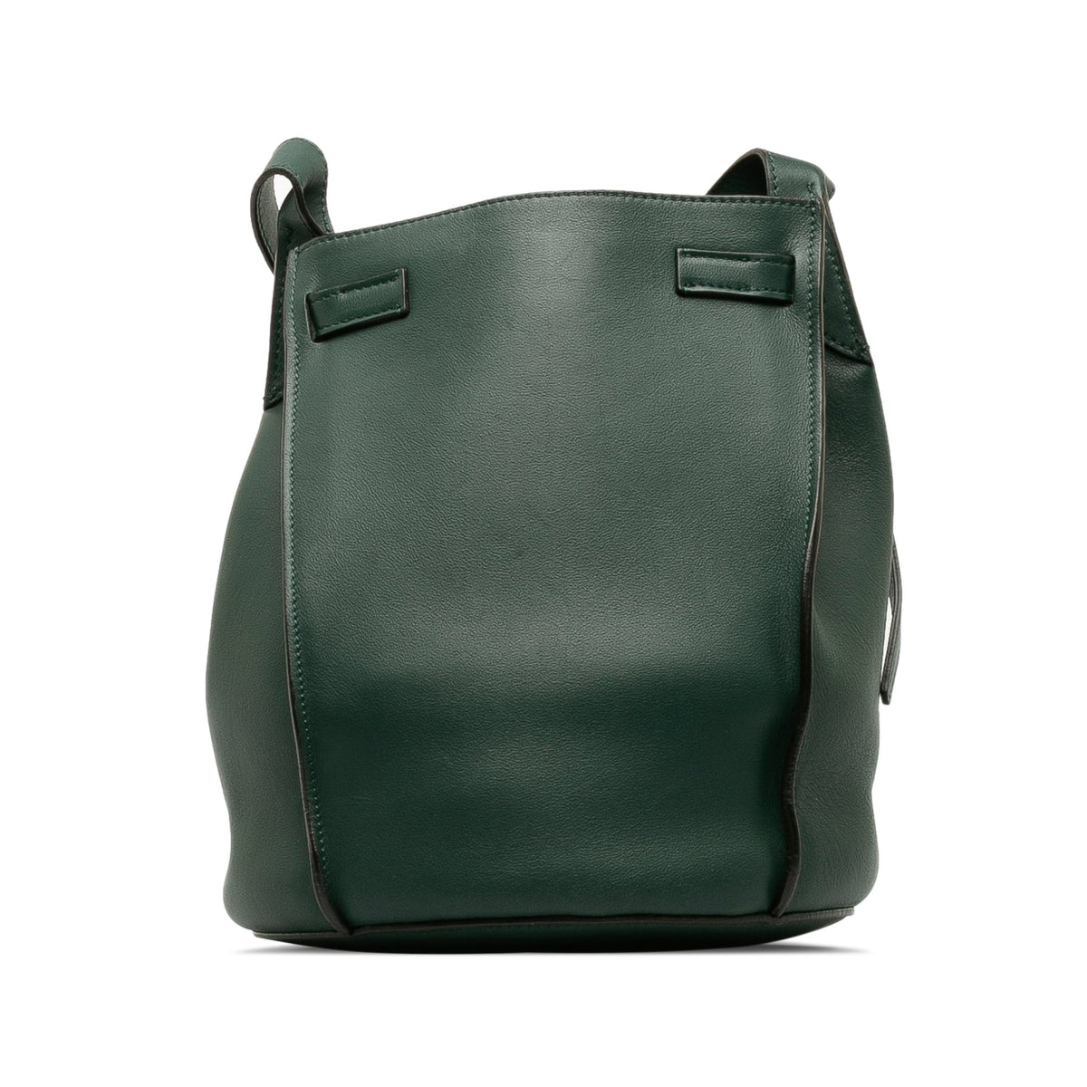 Authenticated Big Pre-Owned Unisex Bucket Leather Bag Calf Celine (Good) DrawstringBag Bag Bucket Green