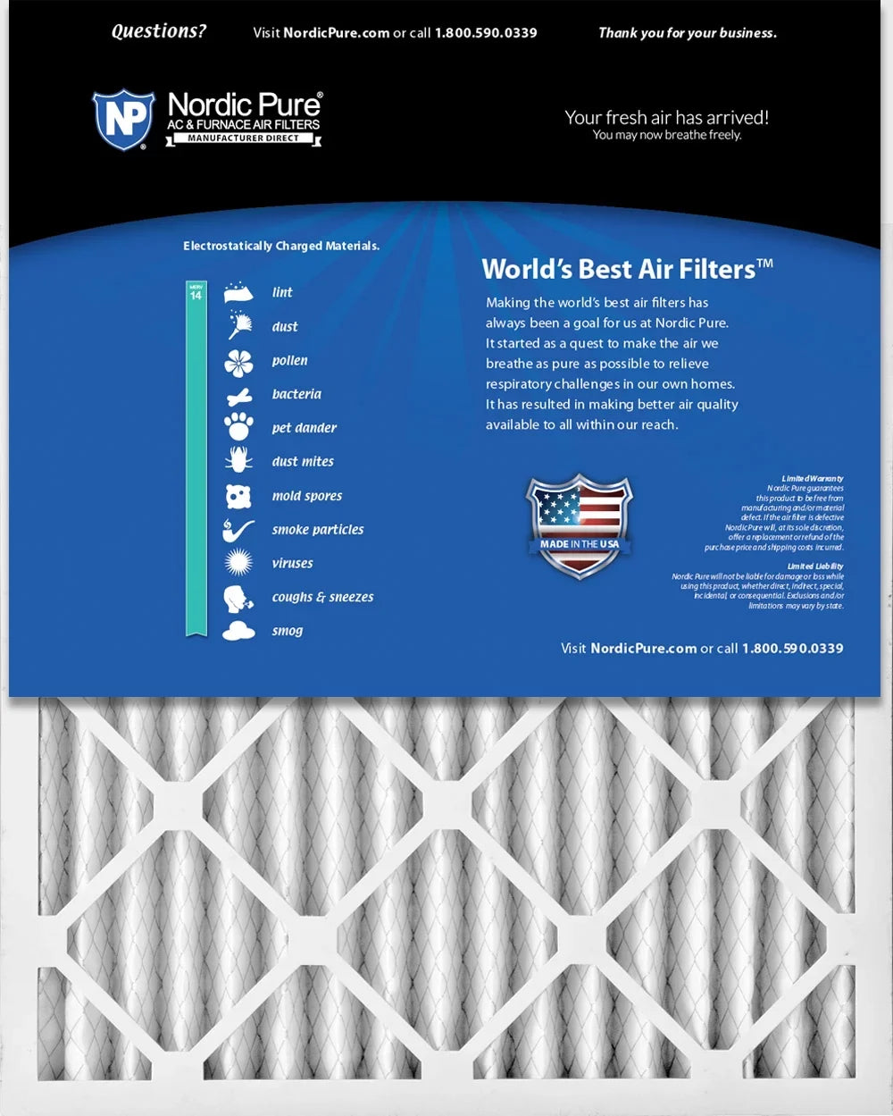 Air Pack Pure Pleated 14 Nordic 3 Filters MERV 16x30x2