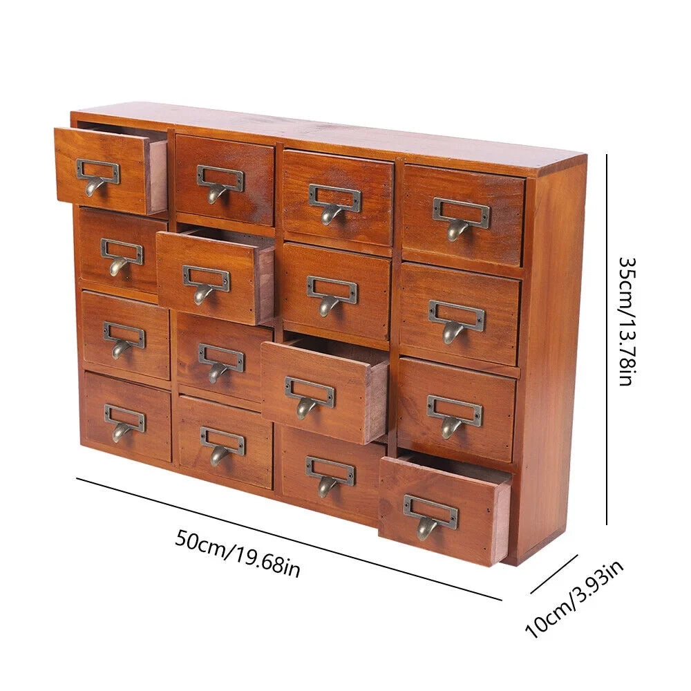 Card Wood Label Drawers Catalog Holder Medicine Apothecary Cabinet Vintage 16