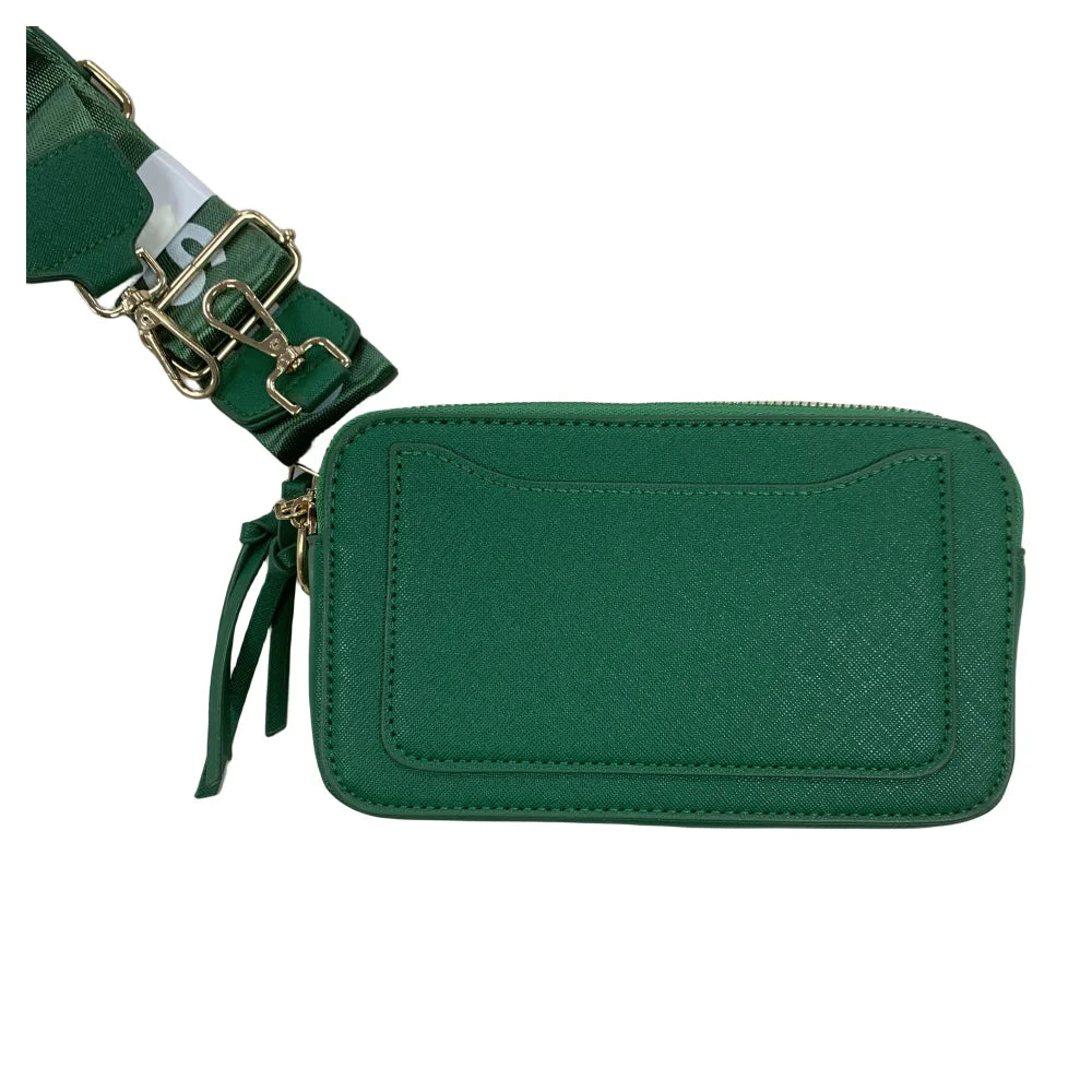 Leather Logo Bag Strap Women's body Cross Snapshot Chain with Black