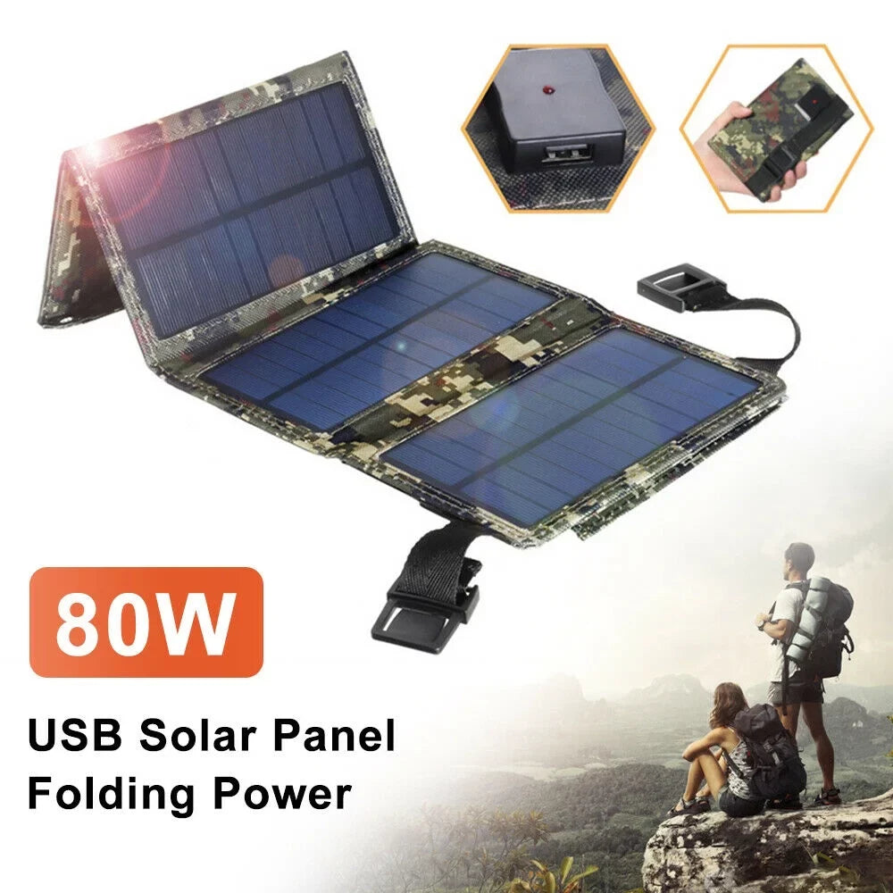 Camping New Hiking JahyElec Panel Power 80W Folding Phone Outdoor Charger Bank USB Solar
