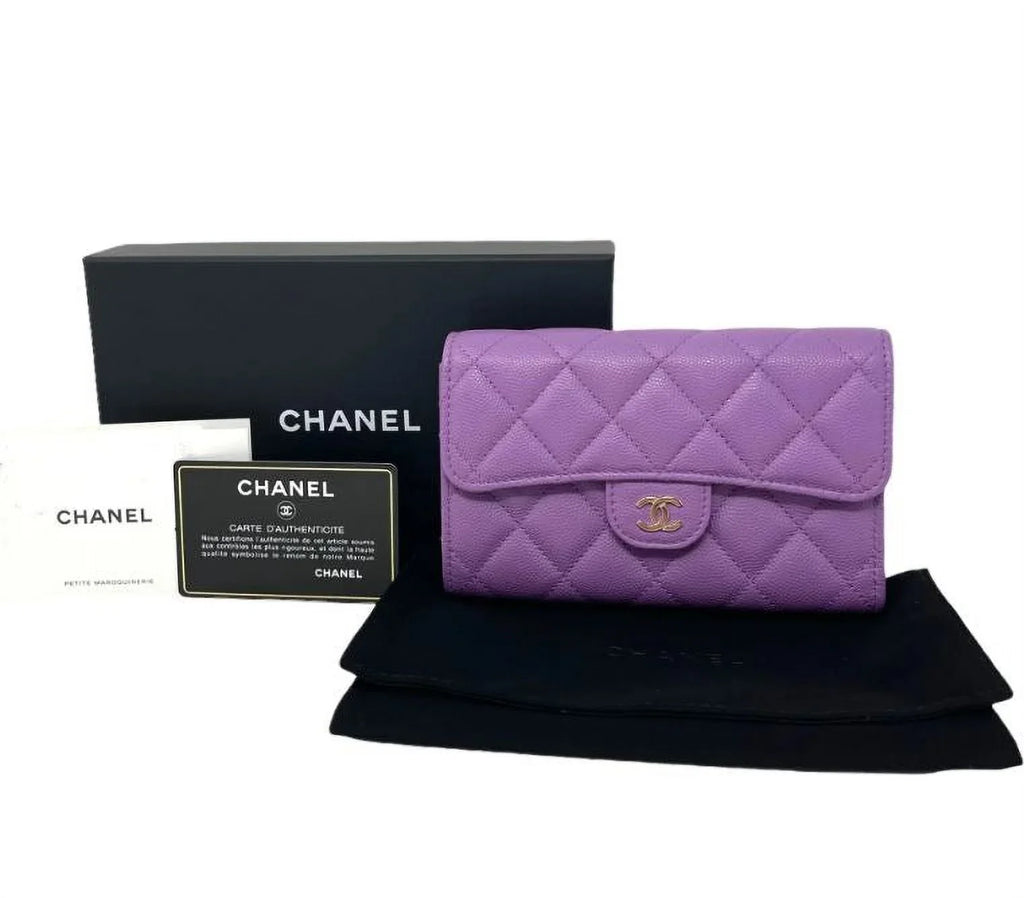 Bag Clutch Chanel Long Purple NEW Leather Wallet Quilted