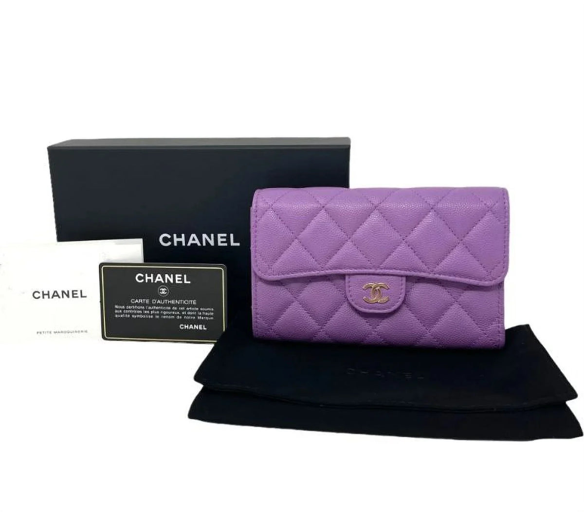 Bag Clutch Chanel Long Purple NEW Leather Wallet Quilted