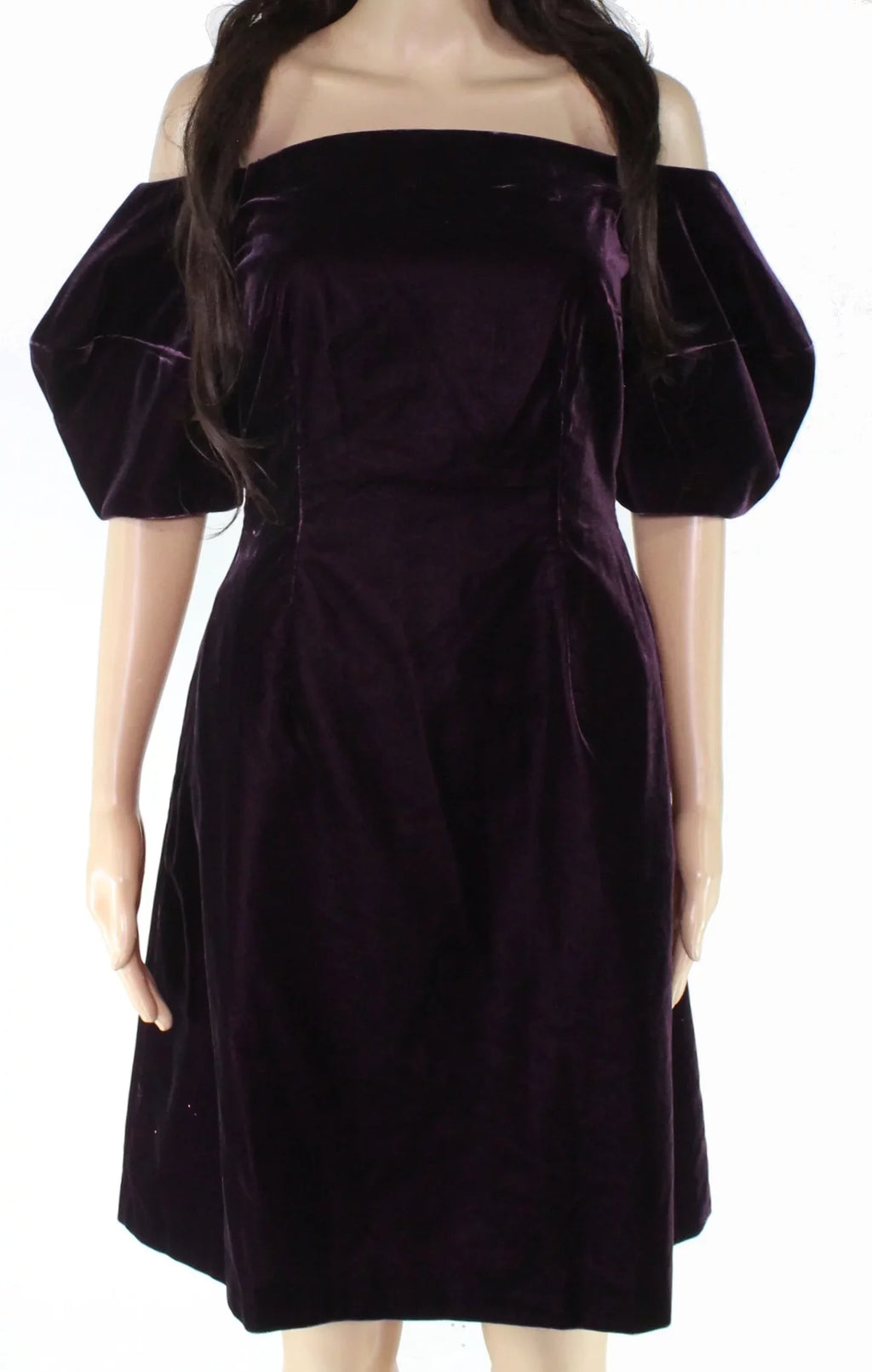 Puff-Sleeve Jill Jill Velvet (0, Shift Women's Eggplant) Dress Stuart