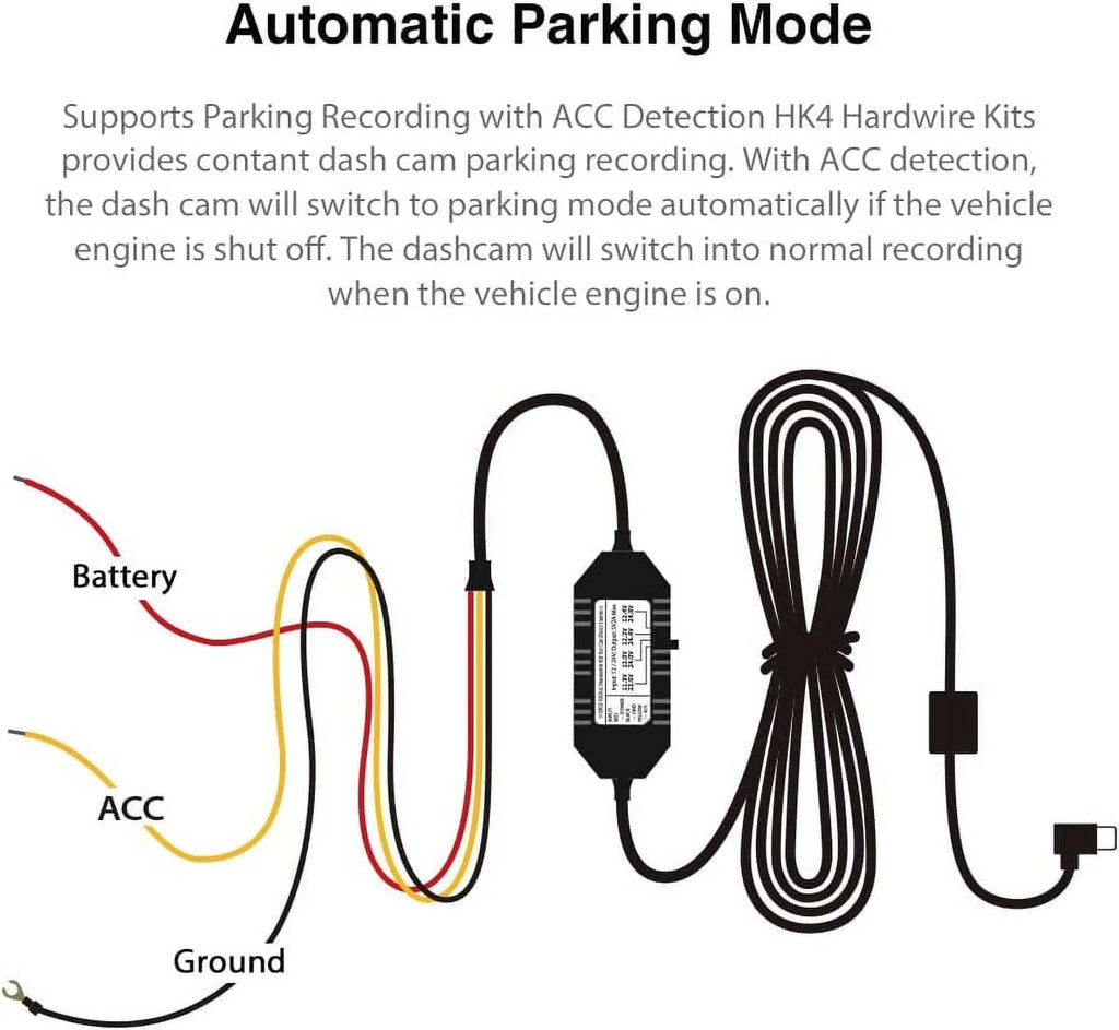 Cam, HK4 Hard T130, Wire for VIOFO A119MINI Kit, Protection Hardwire USB-C Parking Low Dash Acc Kit for Mode Voltage