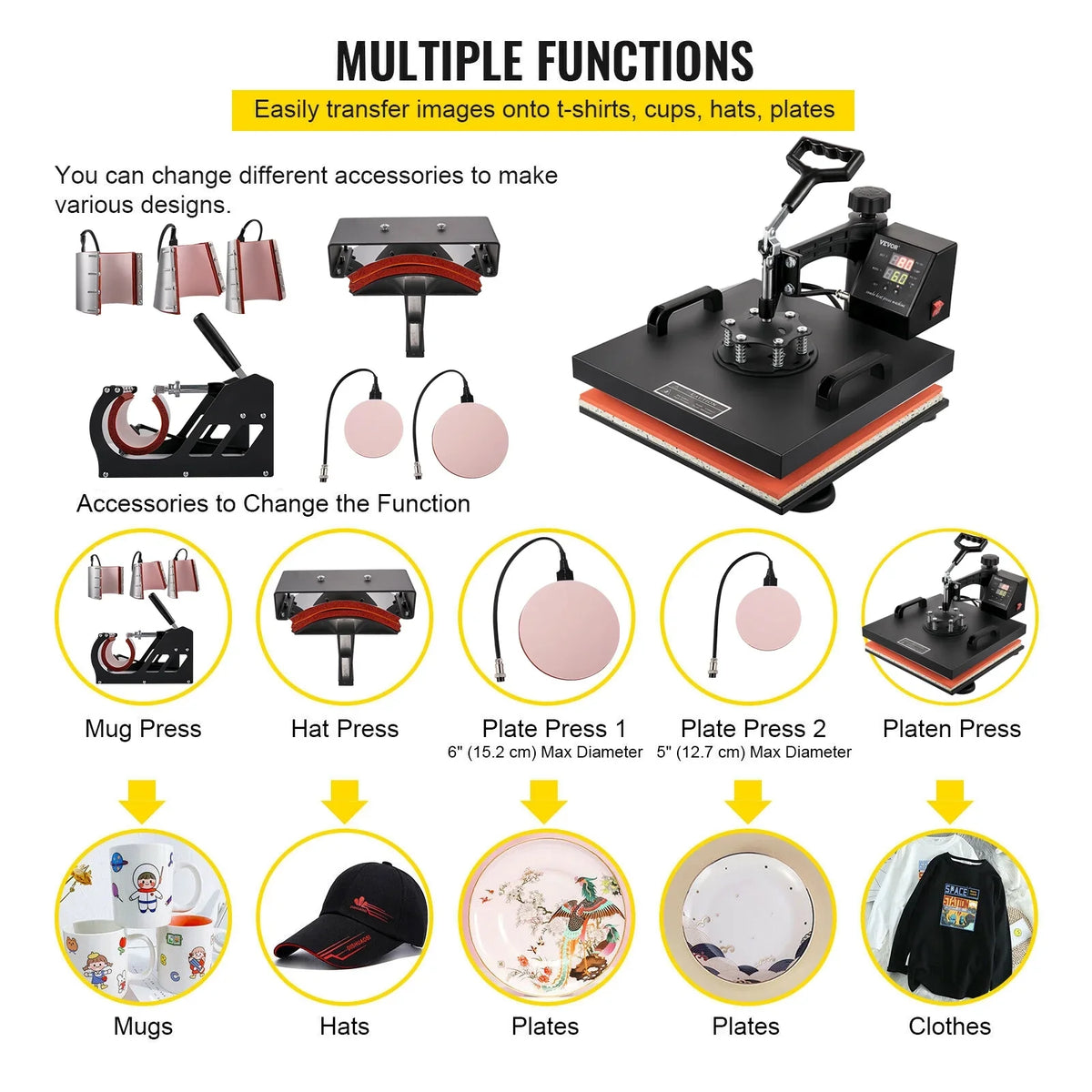 Rotation in Away Dual LED Degree Display Heat Sublimation Multifunctional 1 Transfer Swing Combo Machine VEVOR Press 15"x15" Heat Machine Digital 8 360