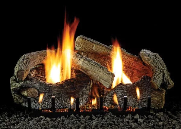 18" Oak Stacked Aged Burner, with VF/V Manual Logset LP Glaze Slope