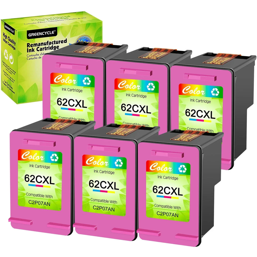 OfficeJet 5540 XL 8040 for HP OfficeJet 250 Tri-Color) 62 with High 7645 62XL (6 Compatible 5640 Replacement Ink Yield Envy 5660 200 GREENCYCLE 5740 Cartridges 7644