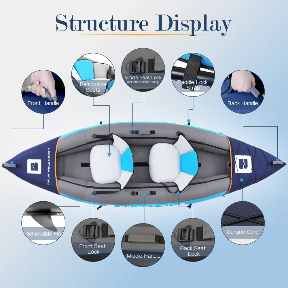 2 Inflatable Paddles Person 2 Blue Sekkvy Set Kayak for Bag Fishing Blow 11ft Fins Up and 3 Angler Kayak Adults Carrying with