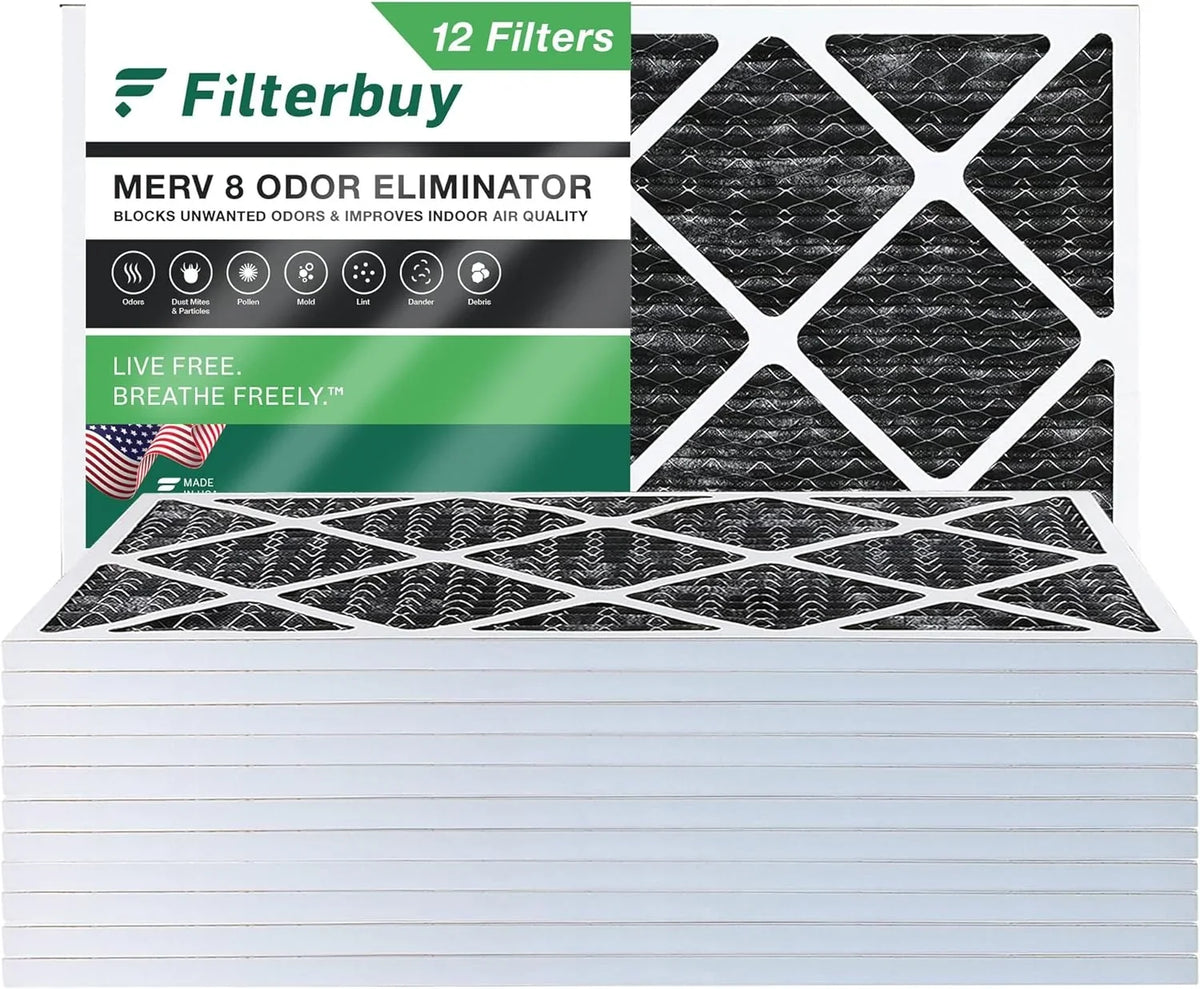 Furnace Pleated 8 HVAC AC Filterbuy with MERV Odor (12-Pack) Activated Eliminator Air Carbon 12x20x1 Filters