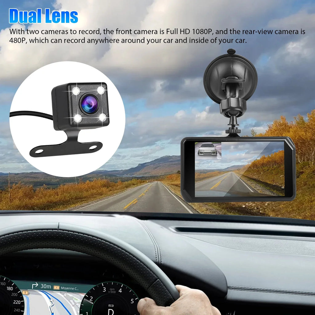 Camera Vision, Motion with and IPS with Driving Wide Dash Front Cam, Dual DVR EEEkit Dashboard 1080P Recorder Car Display, Angle, Dual 4inch Rear Lens 480P G-Sensor/ Detection Dash 170° Night Car