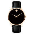 Movado Classic Black Watch Museum Rose 0607315 Leather Gold Men's