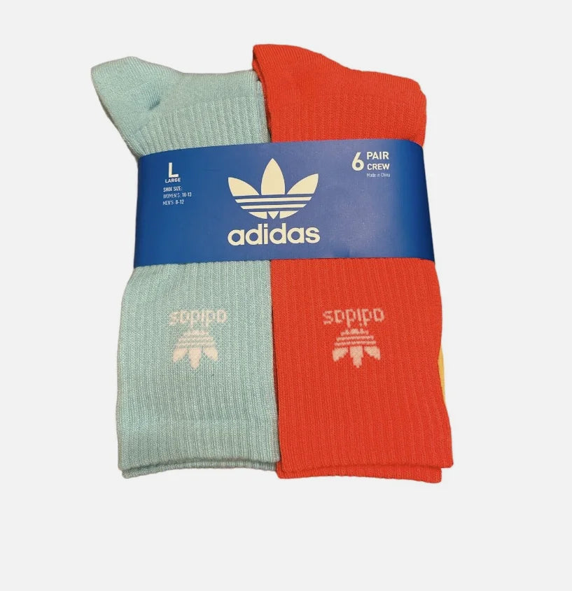Adidas Youth Socks, Originals Pack, Trefoil Large Crew Multi-colored, 6