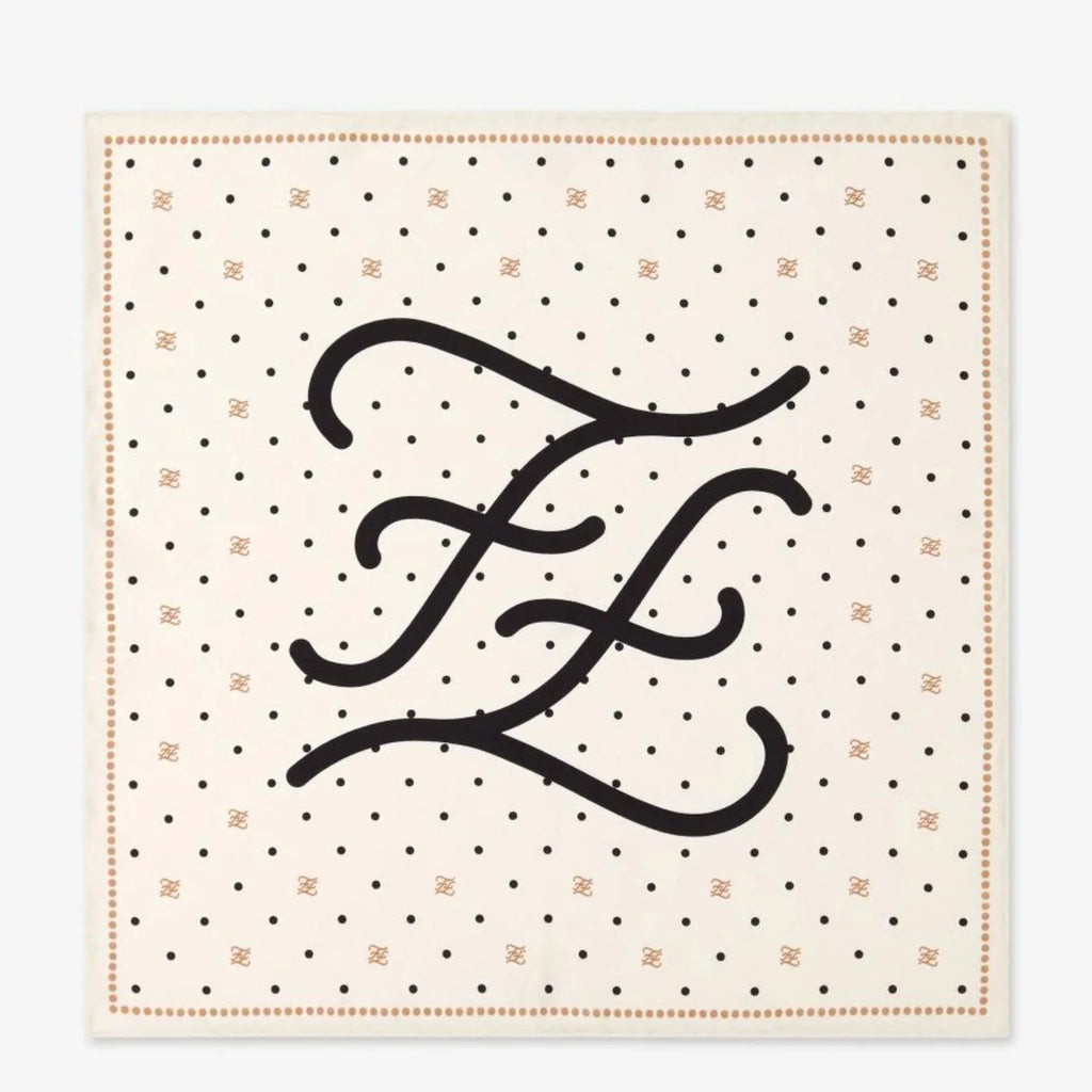 Fendi cm Ivory Silk Black Logo FF Karligraphy 33 Scarf FXT337