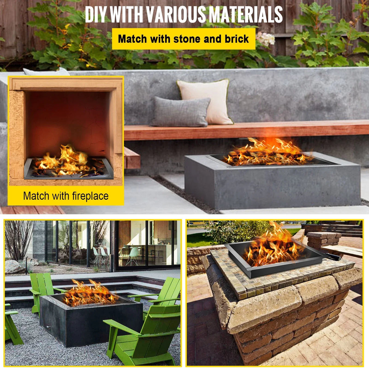 Duty Fire 36" Bonfire Ring, DIY Pit with Insert, Patio, Fire Fire Insert Square with Outdoor, Installation Ring, Heavy Simple for BENTISM Liner Tongs Backyard Pit Steel