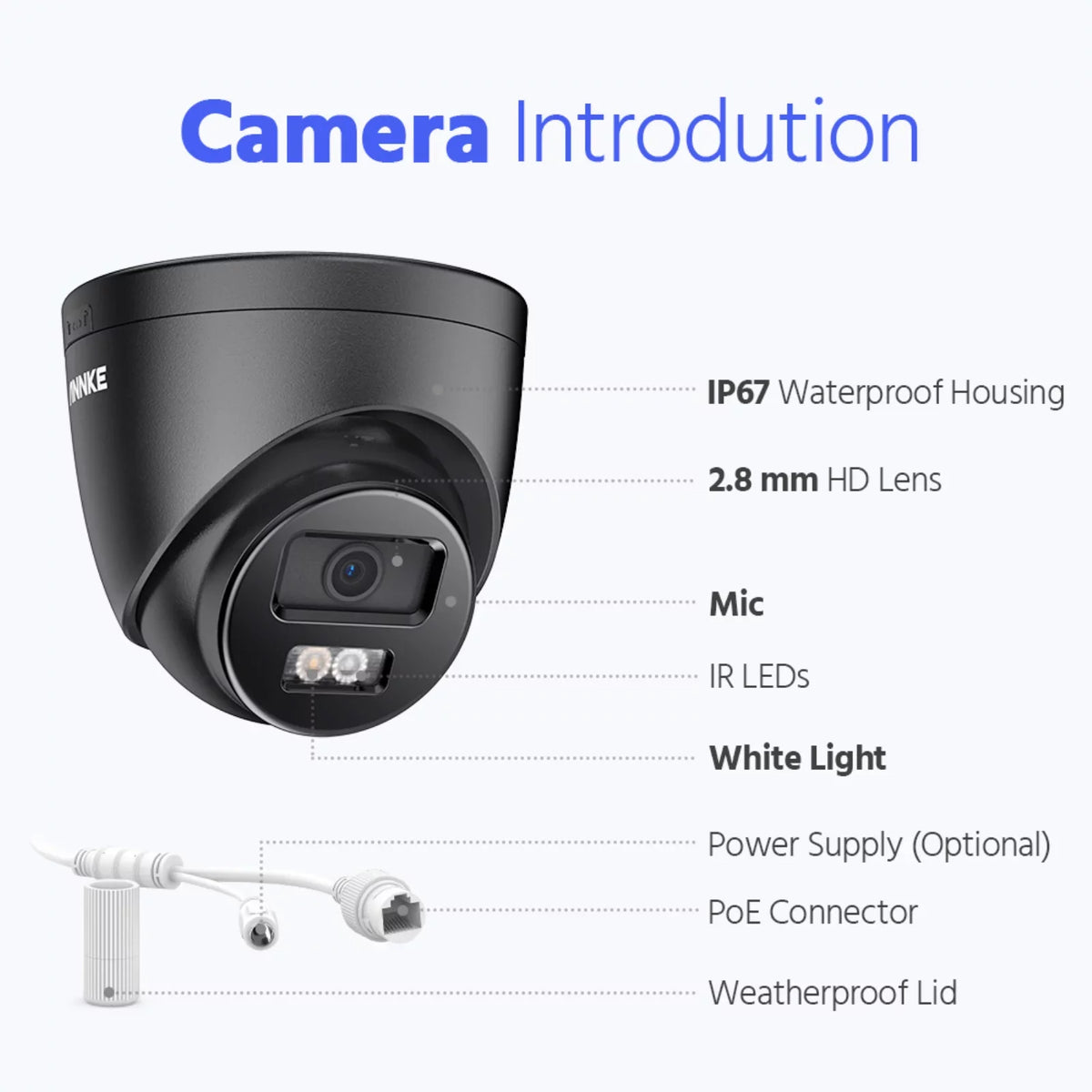 3K Security, Dual Black Home Smart 120 Light, Color Human/Vehicle Surveillance Security Mic Lens, 2.8mm AI Built-in Cameras Turret Detection, Vision, Night dB ANNKE for Wired PoE WDR, Camera, Outdoor
