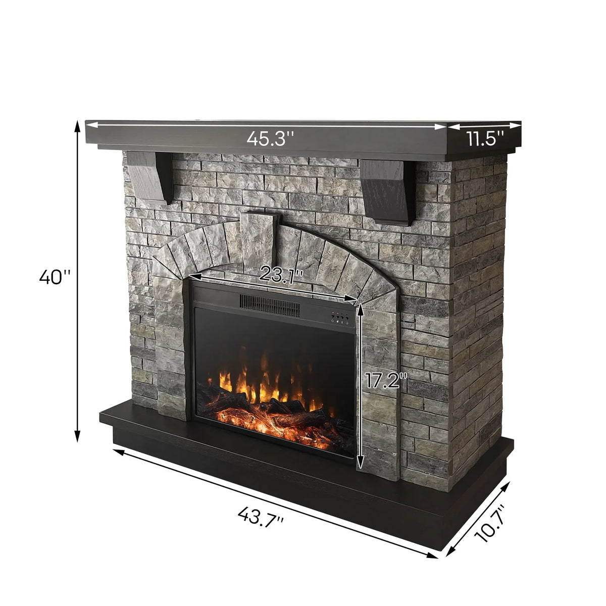 Infrared Gray Fireplace Freestanding, Mantel with Mountain Cloud Stone 45" Electric