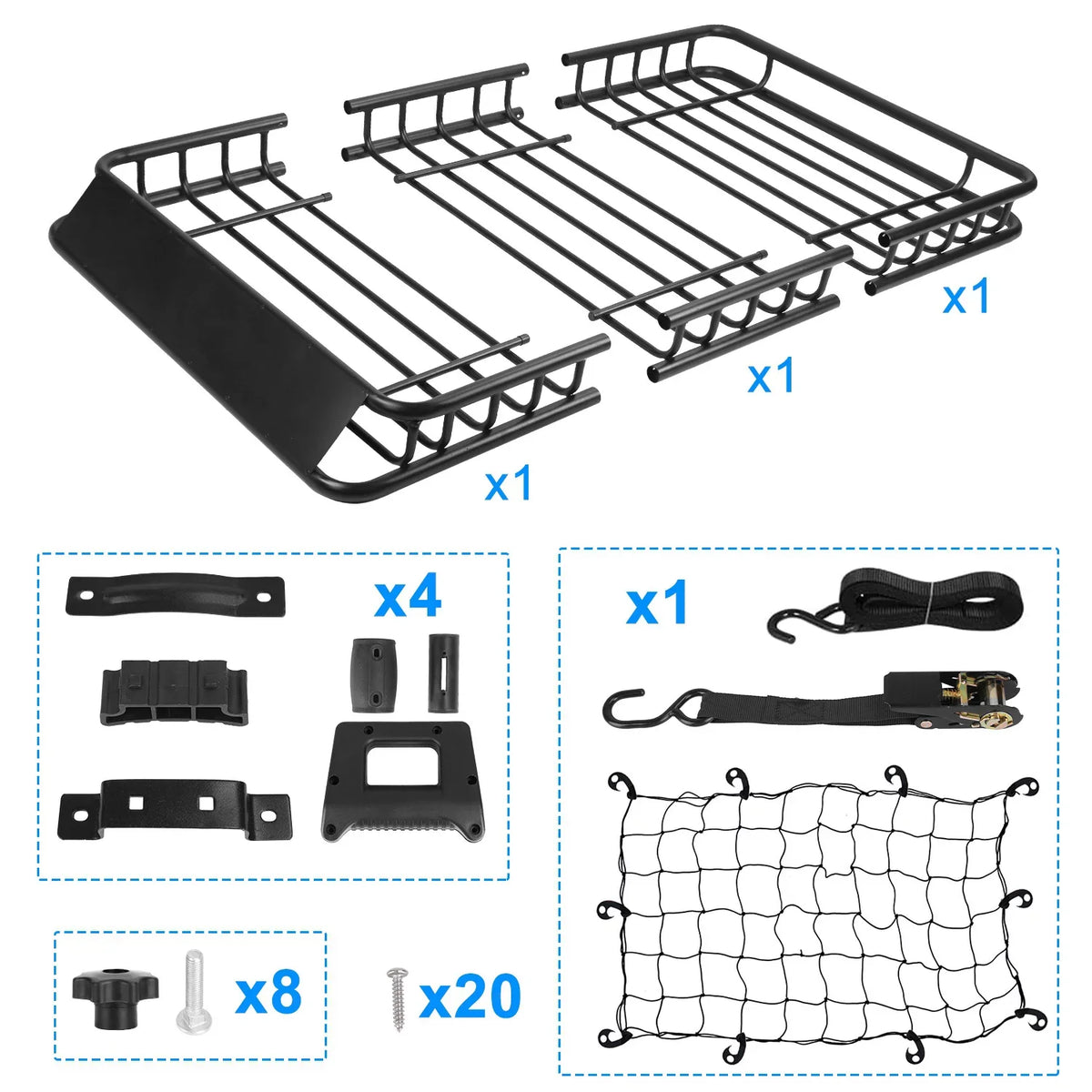Rack Universal Duty Luggage Hook Carrier Elastic Rack Top Net Roof with Capacity Holder iMounTEK Strap 63x39x6.3in, 220lbs Heavy Basket Black Cargo Car Cargo