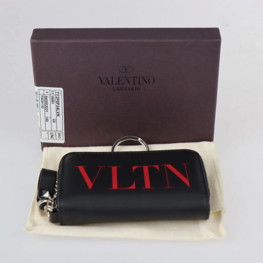 zipper round Garavani leather case key black purse red ring Pre-Owned TY2P0P24LVN metal with (Like fittings coin Valentino silver New)