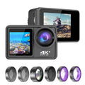 ND4 Lens with for 170° Sports Outdoor 8 Screen 16 Macro Camcorder Purple 4K Inch EIS Angle Screen 40m Waterproof 2.0 Dual Wide DV 24MP Camera Sport WiFi CPL