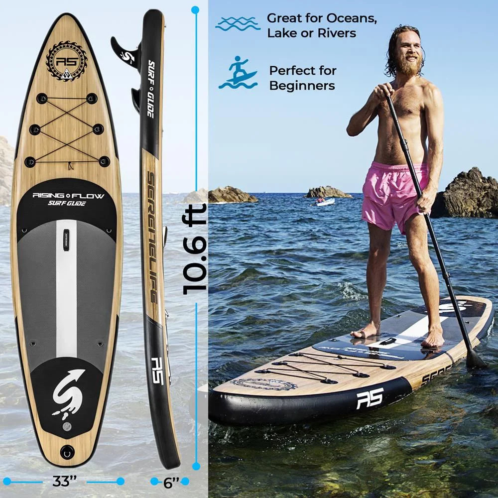 & Bag, Brown Paddle Inflatable (6 accessories Board SereneLife Thick) inches Carry Stand-up