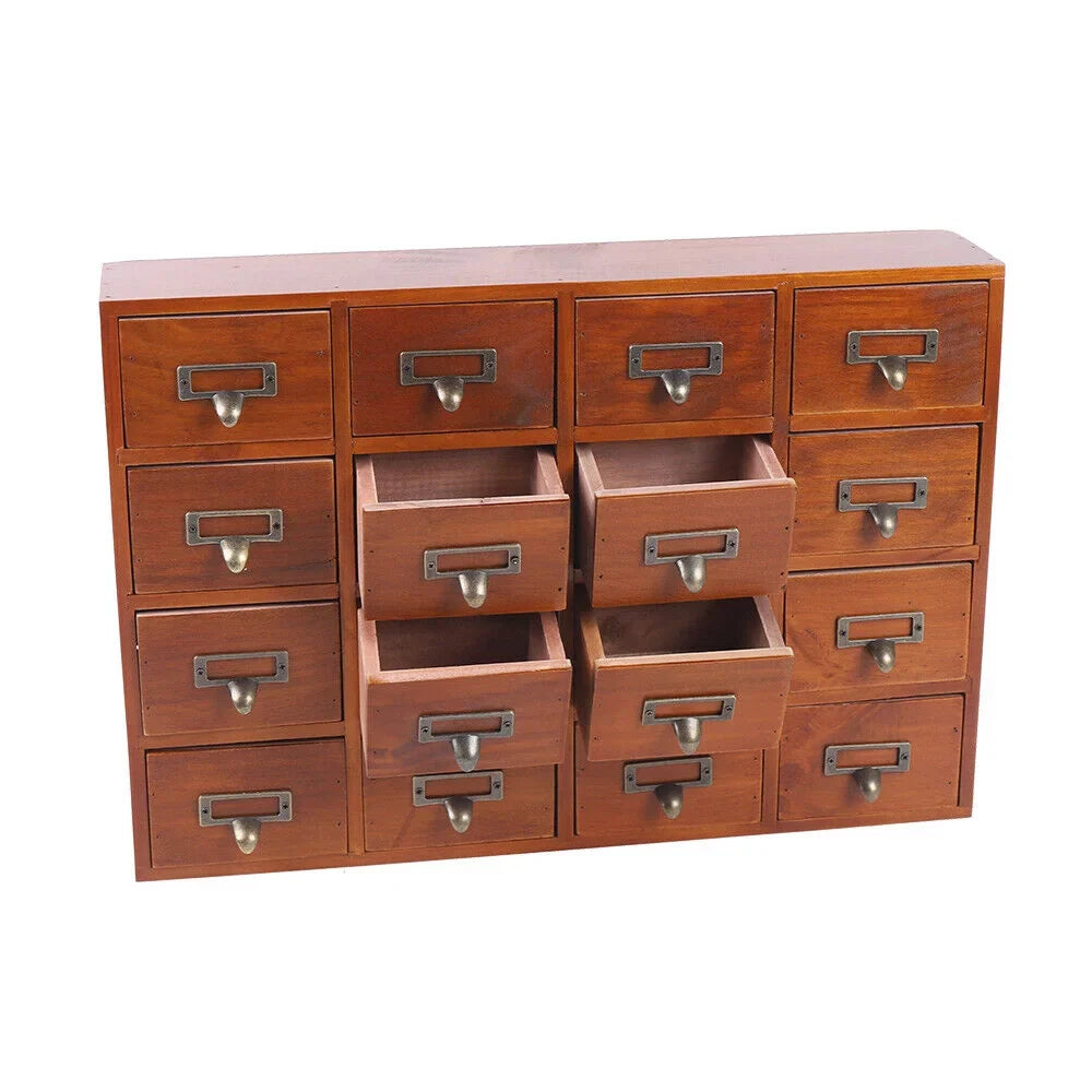 Card Wood Label Drawers Catalog Holder Medicine Apothecary Cabinet Vintage 16