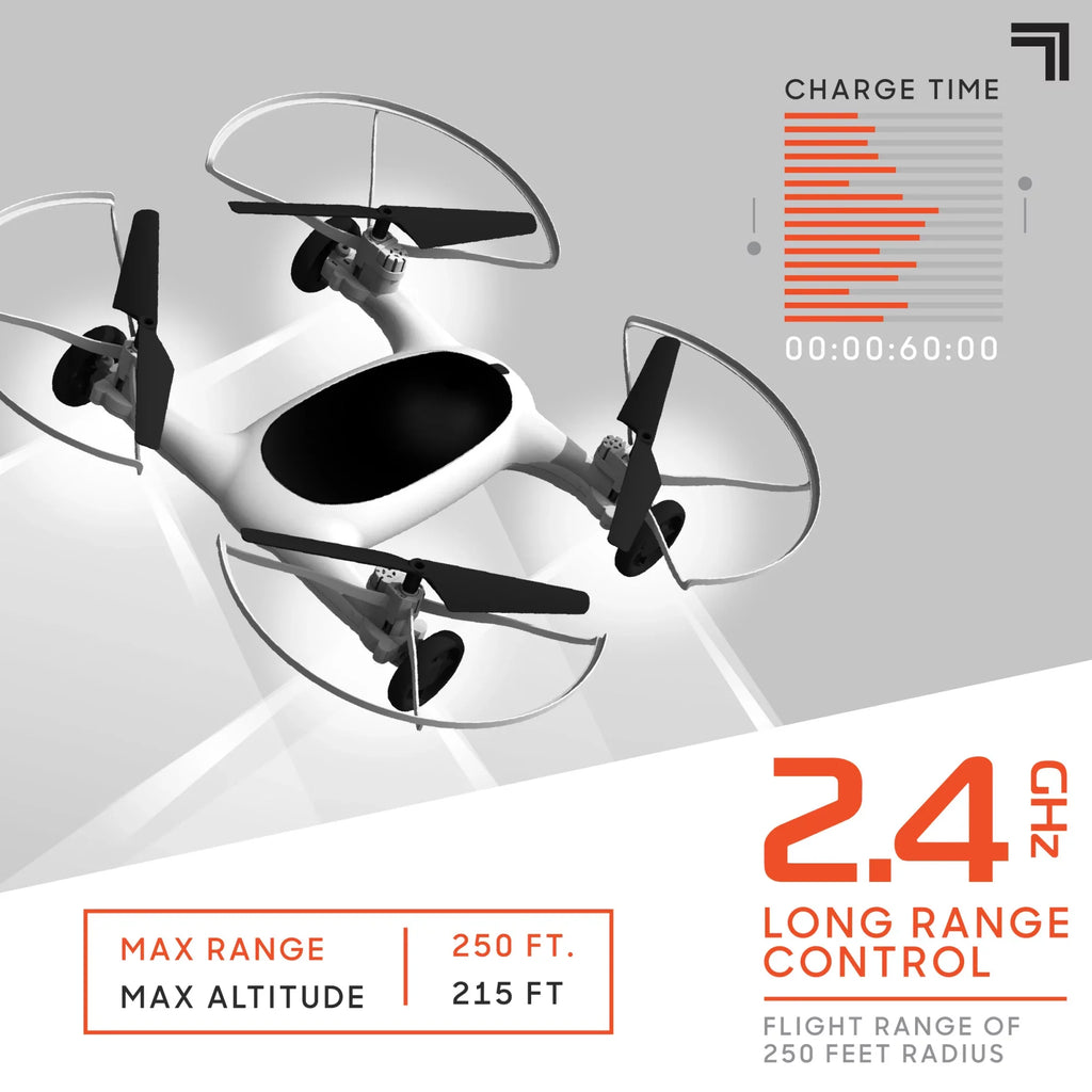 Drone RC, Dual Fly 215ft Rechargeable SHARPER IMAGE Range 5in Max Control and Altitude, Function Drive + Long 250ft