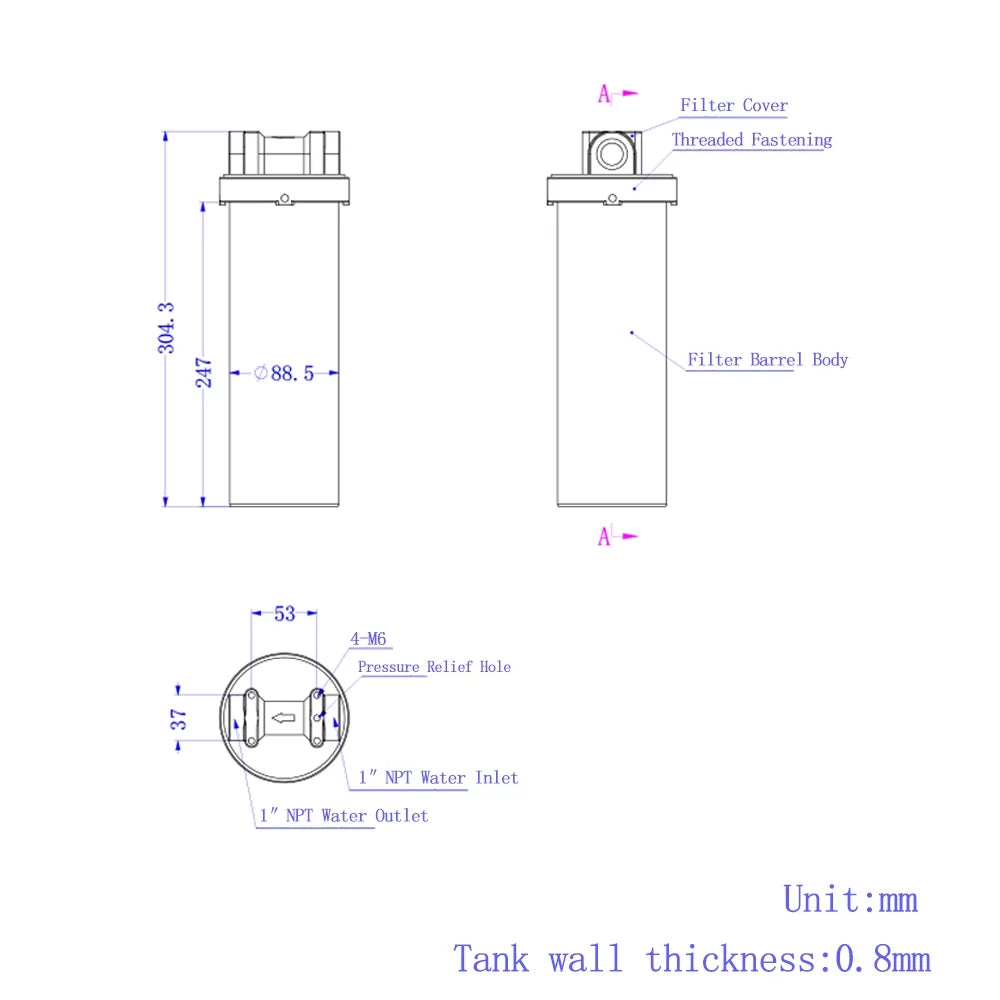 PreAsion Housing Filter for Pressure Bracket with Water 1"NPT 10"L Cartridges Heavy-duty