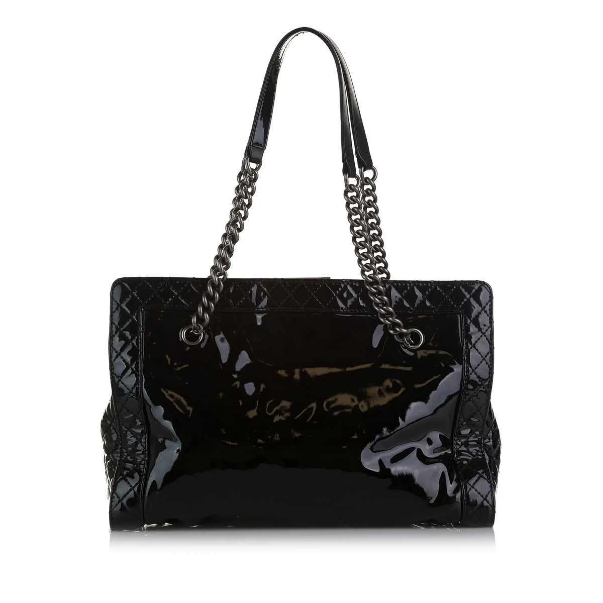 Shopping Reverso Tote (Good) Tote Chanel Patent Bag Authenticated Boy Leather Black Pre-Owned Unisex