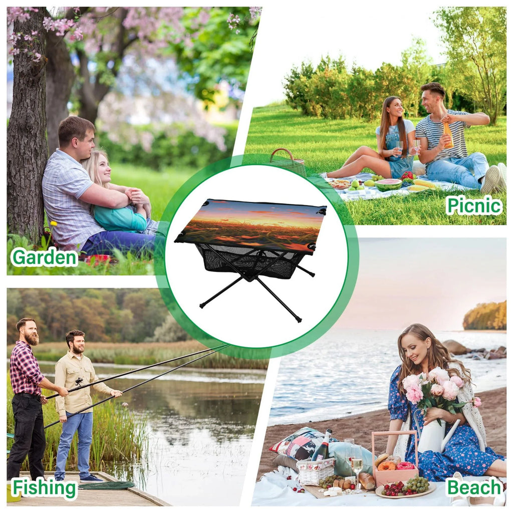 BBQ Table Outdoor in Autumn Storage with Fishing for Bag Table Leaves Picnic Folding Beach Portable Camping Compact Table Sunset Travel