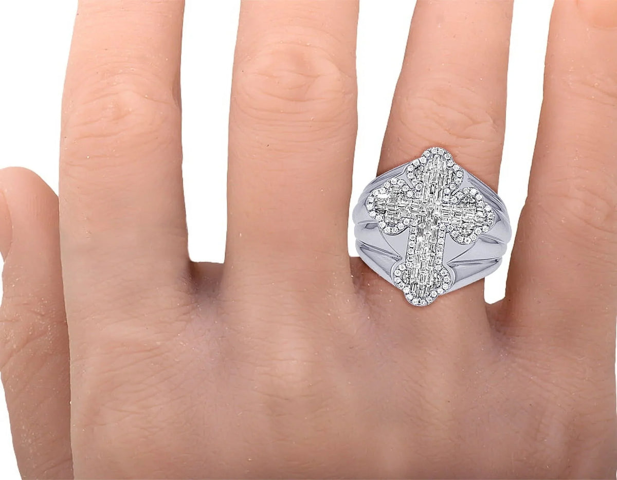 Pinky S10 Ring Cross 1.05 CT Gold Baguette Diamond 25MM