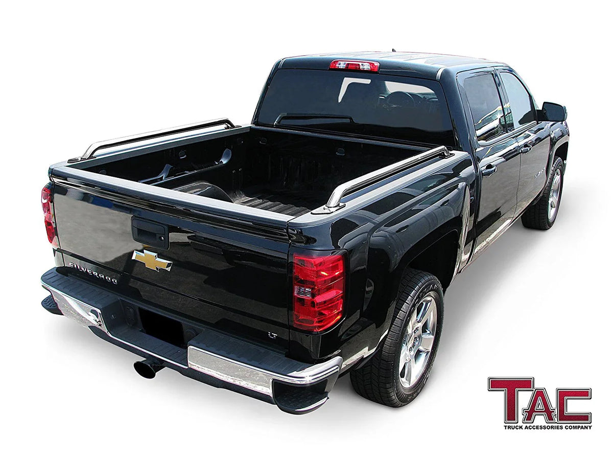 Stainless 2014-2024 Short T304 Bed Side Exterior rails Bed Off Steel 2pcs 1500/GMC Sierra Automotive 1500 Rails Chevy TAC Road Silverado 5.5ft Accessories truck Fit