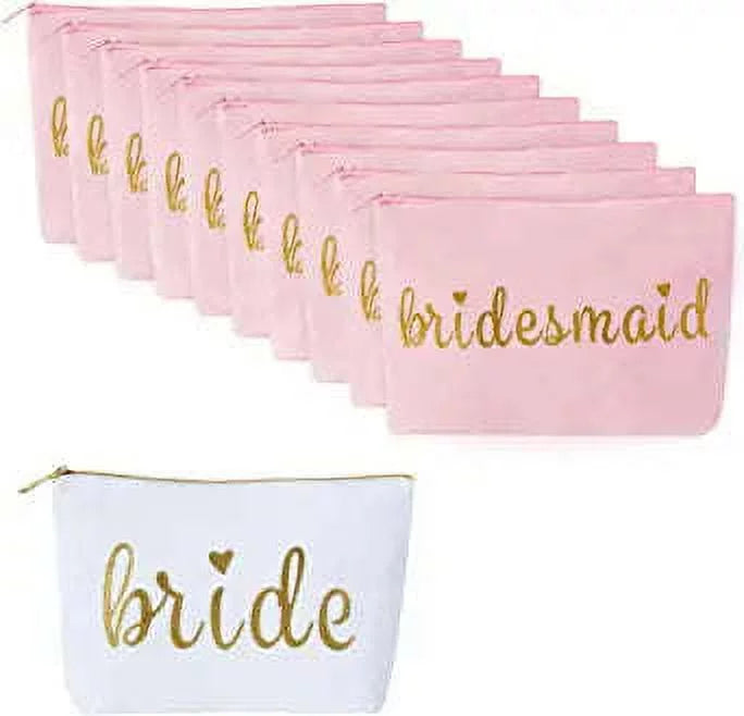 Canvas Bachelorette Bags Margaret for Parties Weddings, Set and Samantha Pink of Bridal - and Makeup Showers White - 11