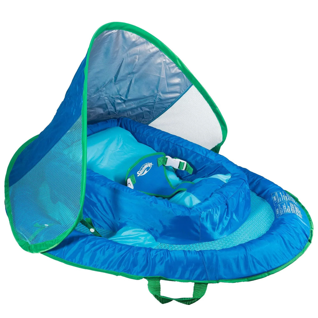 with Spring Pool Inflatable Swimming Baby Float Infant Canopy, SwimWays Blue