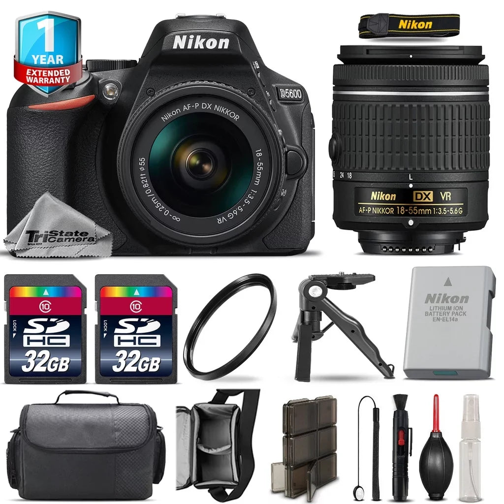 1yr Kit D5600 + + Warranty Nikon 64GB DSLR Canon Case UV + 18-55mm Camera - + VR