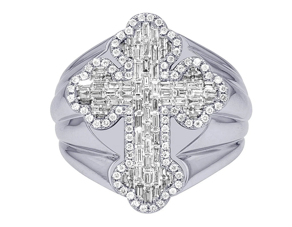 Pinky S10 Ring Cross 1.05 CT Gold Baguette Diamond 25MM