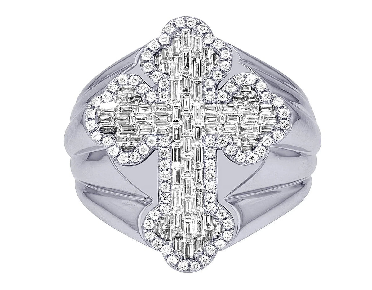 Pinky S10 Ring Cross 1.05 CT Gold Baguette Diamond 25MM