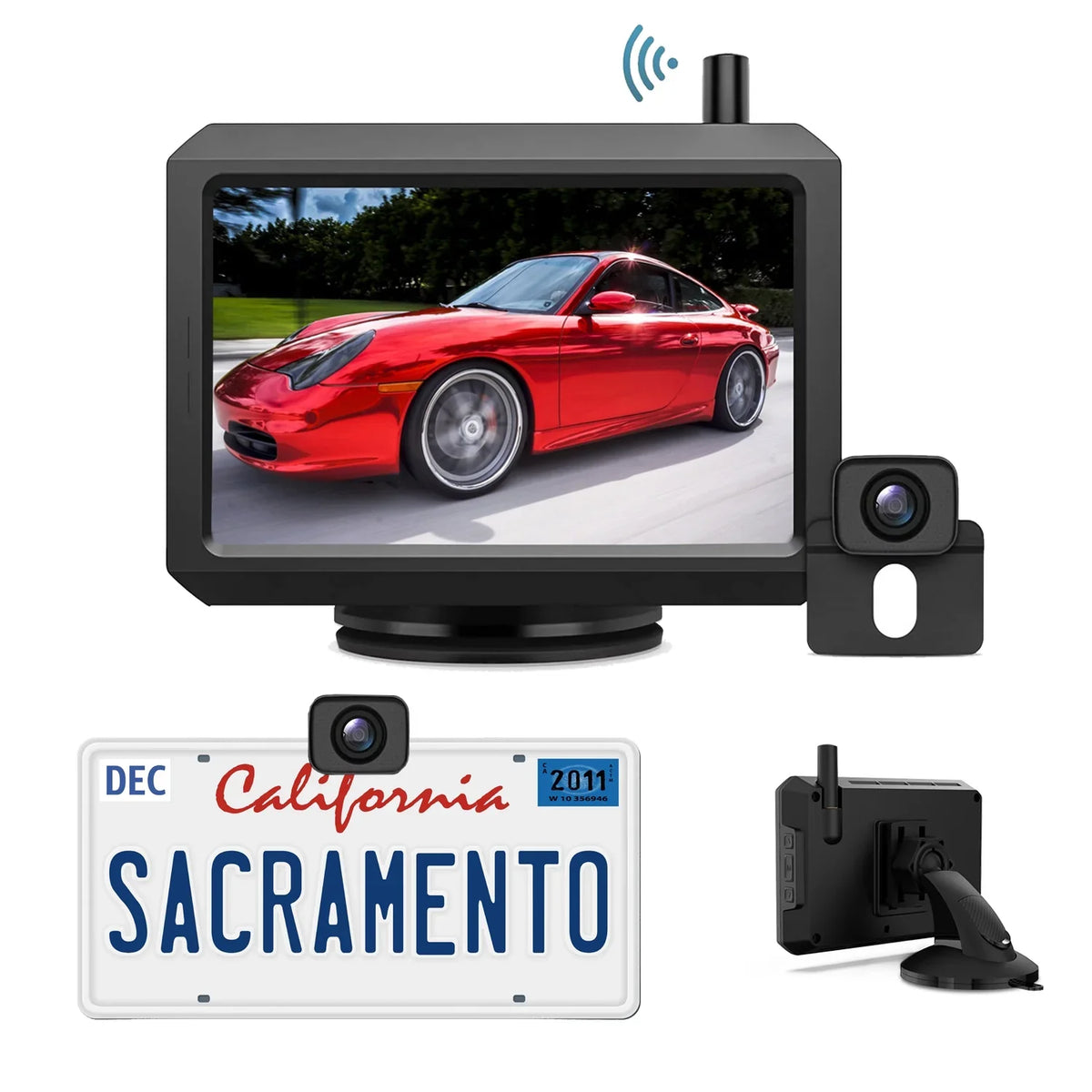 Universal Digital Signal Wireless System Camera Backup with License 5" Car, View for Rear 2 Plate Monitor Cameras Backup Cameras, Vehicle Camera Support