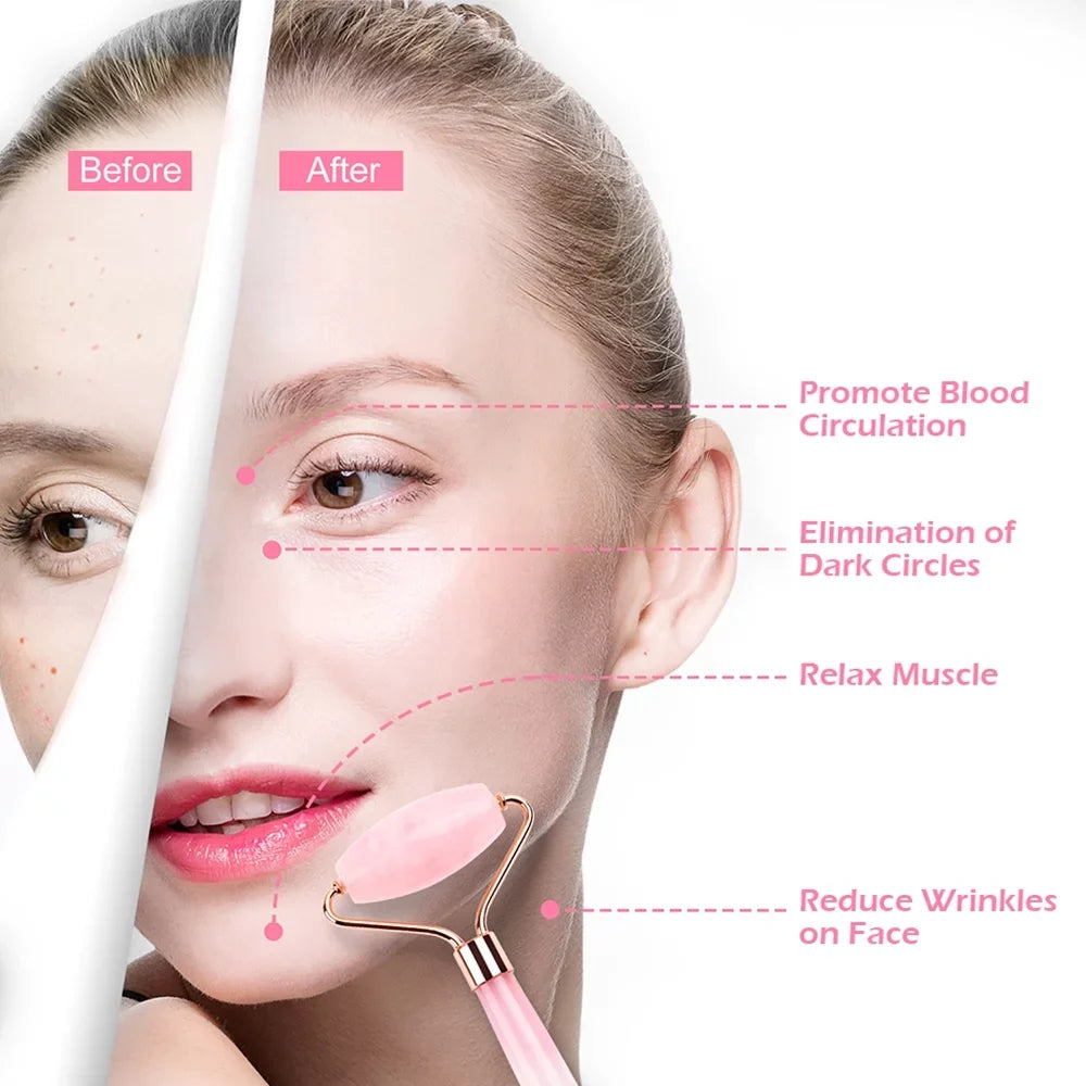 Massager Quartz Skin Care Jade Lines Tools, and Body Roller Roller, Wrinkles Facial Roller, for Relaxing Eyes, Sha Gua Relieve Face Rose Face, Fine Muscle Beauty Neck, and