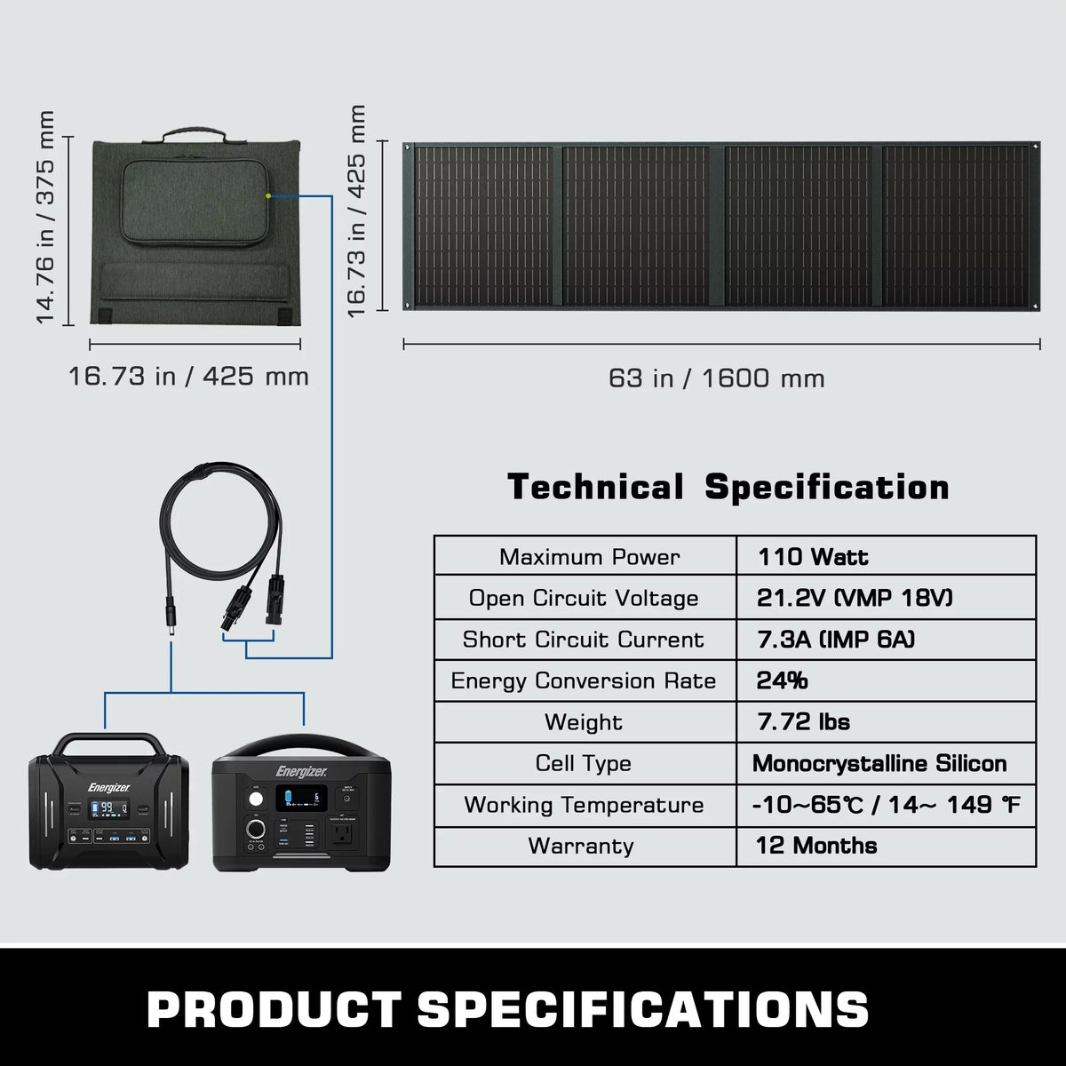 Output Power 110W, Fast Trailer Charging Foldable Segmart and Solar with Devices, Portable Station Camping for Power for USB Car Marine Station PD18W Panel