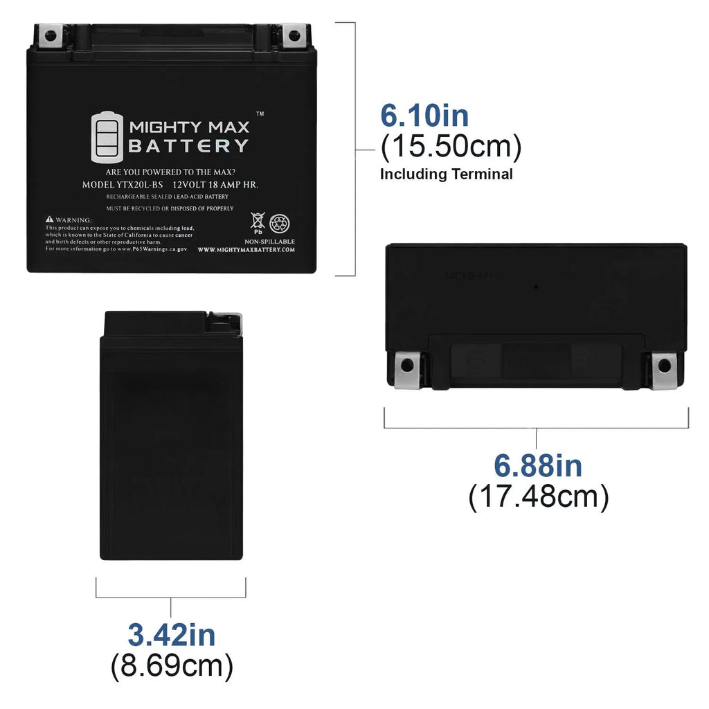 Replacement Charger 12V Can-Am Battery + Sea-Doo for 410301203 YTX20L-BS 4Amp