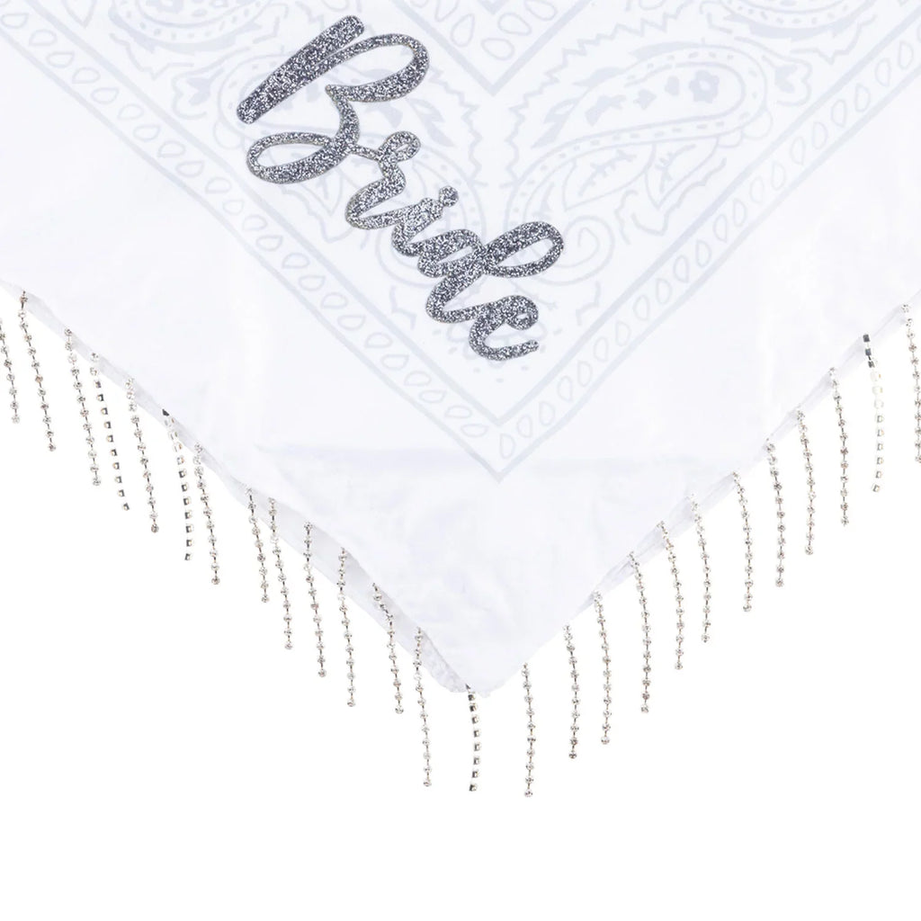 bandanas and Bachelorette 5PK white Bandana, with pink one four Fringe rhinestone
