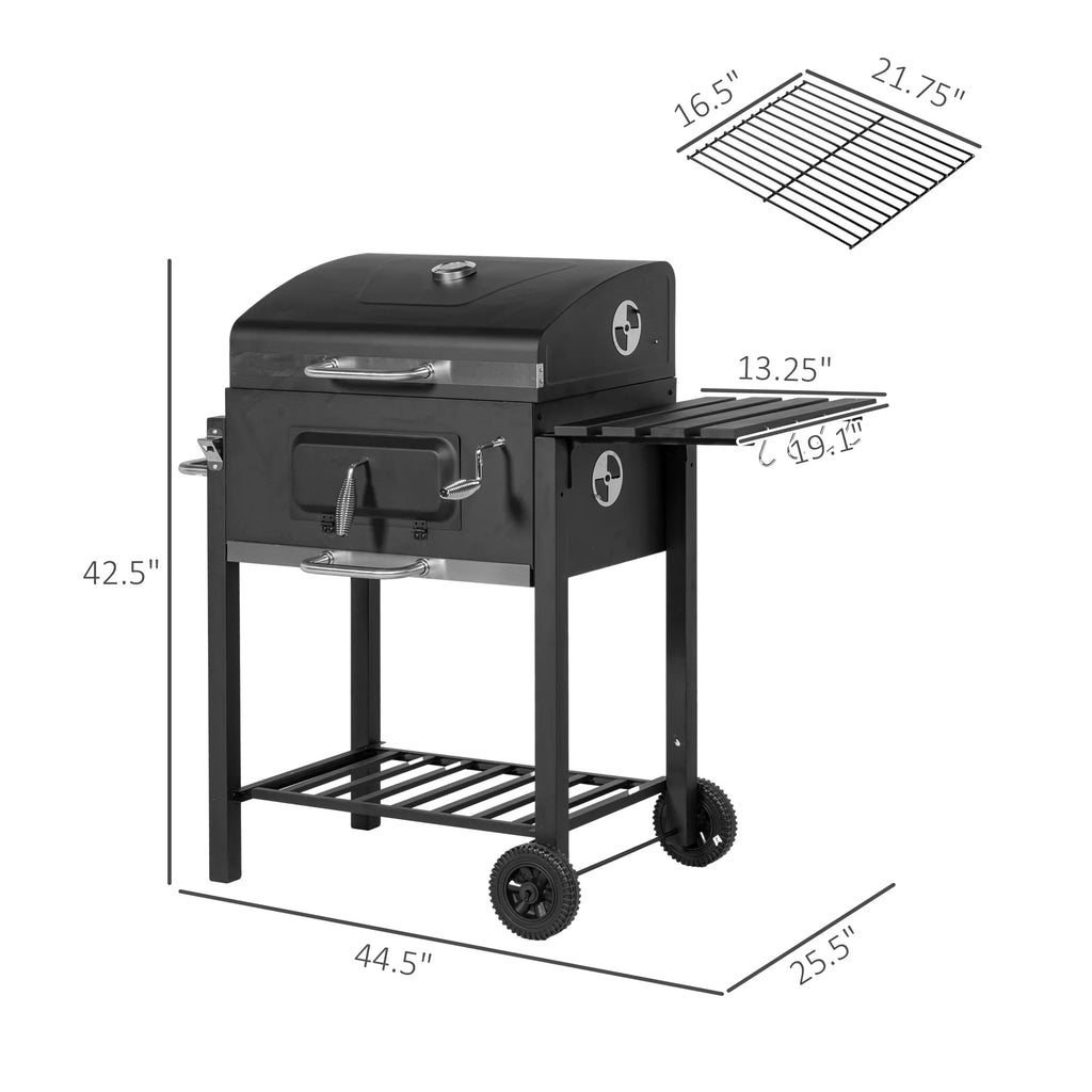Cooker Portable with Handle, Table, Backyard Grill, BBQ Wheels and Storage Outdoor Or Camping Black Charcoal for Picnic Side Bottom Homiyad Shelf,