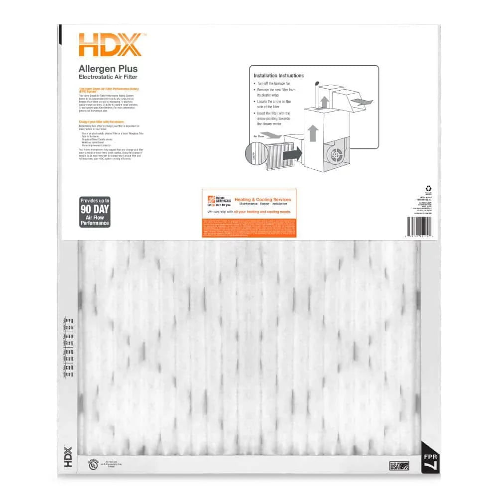 in. in. Filter 25 HDX 1 (Pack Air Of x 2) Allergen x 20 in. 7 FPR Plus Pleated