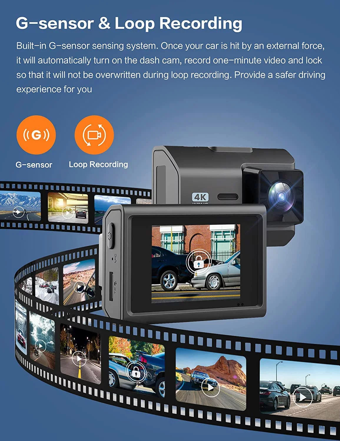 for Vision, SD Dash Mode, Inch Cam 2 Wide Front WIFI, with Rear 4K Night and Camera SD Recording, Card, Angle, Dash Dash Dual Cam Card GPS Loop Included 64GB Parking with Cars,