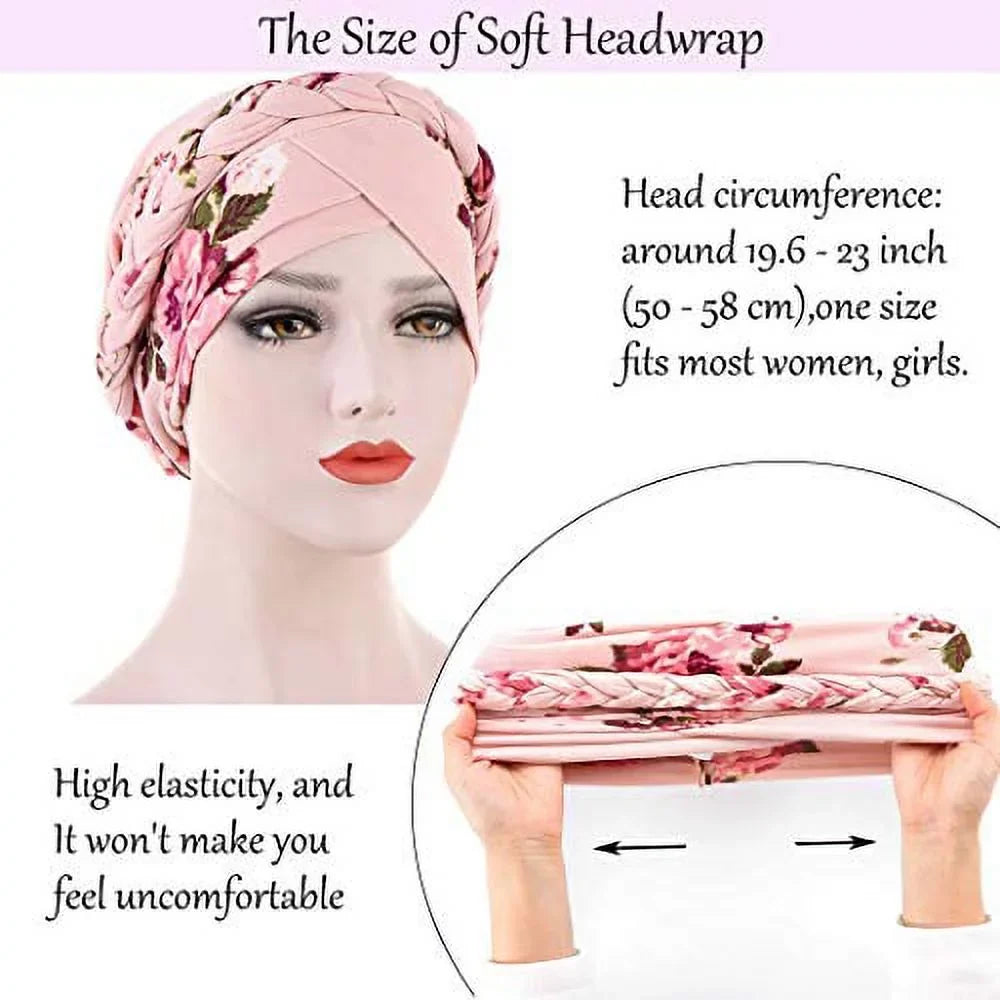 of Girls(Pack Woeoe Cover for Pink and 2) Soft Head Flower Cap Pattern Turban Print Headwear Scarf African Head Head Wrap Women