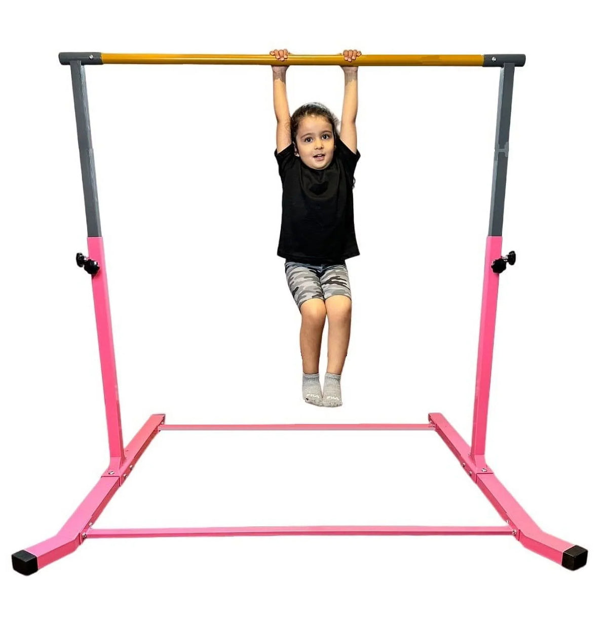 Junior for Gymnastics Training Gym Horizontal 5 FT HD Bar, Bar Expandable Bar to Kip Legs Gymnastic Balançoire Training Equipment 3 BAR Adjustable Strong FT Home Bar Height PINK Curved Gymnastics Kids