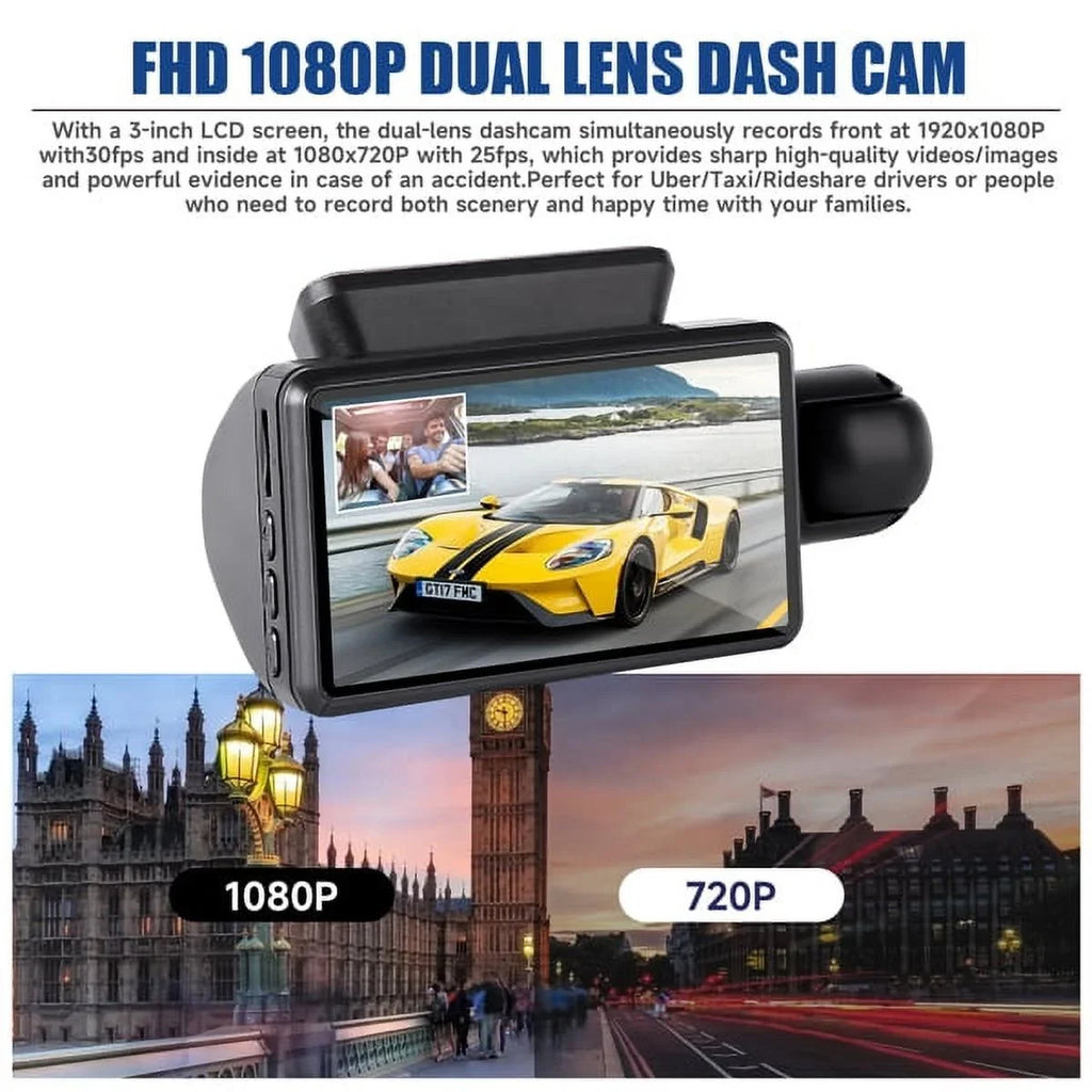 Angle, 1080P and SYTHERS Camera 170° Dash G-Sensor Wide Front Dash Night Cam Loop Rear, Recording, Vision