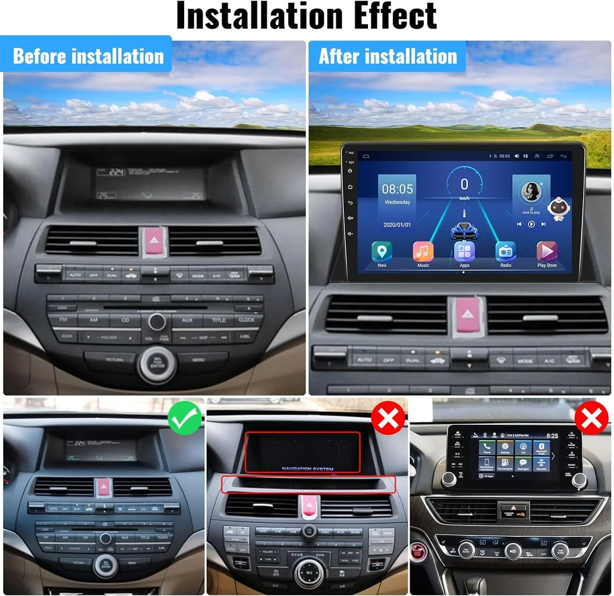 Inch Camera（4G+64G） Stereo Touch Honda Radio for THONZER 2008-2013 Android with Screen Auto Bluetooth 5.0 WiFi Navigation Backup 10.1 Android Car Stereo 8th GPS CarPlay Core Accord 8 Car 4G