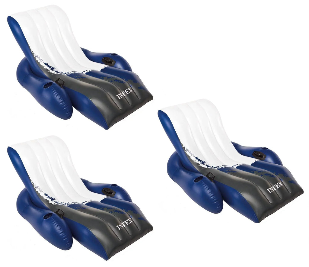 Floating (3 Lounges Inflatable Cup Pack) Holders Recliner Comfortable Intex with